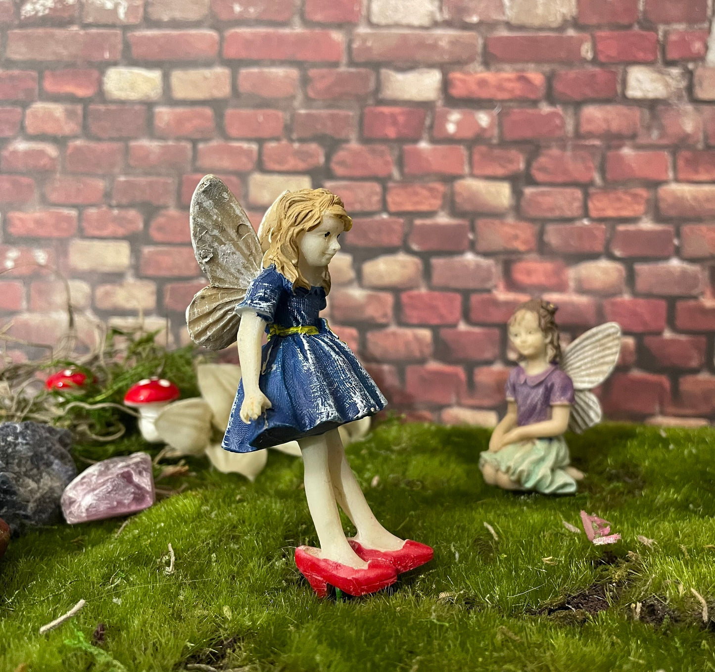 Sweet fairy, red oversized shoes playing dress up