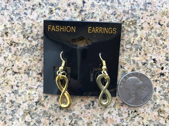 Beautiful Infinity symbol dangle earrings black copper gold or silver earrings