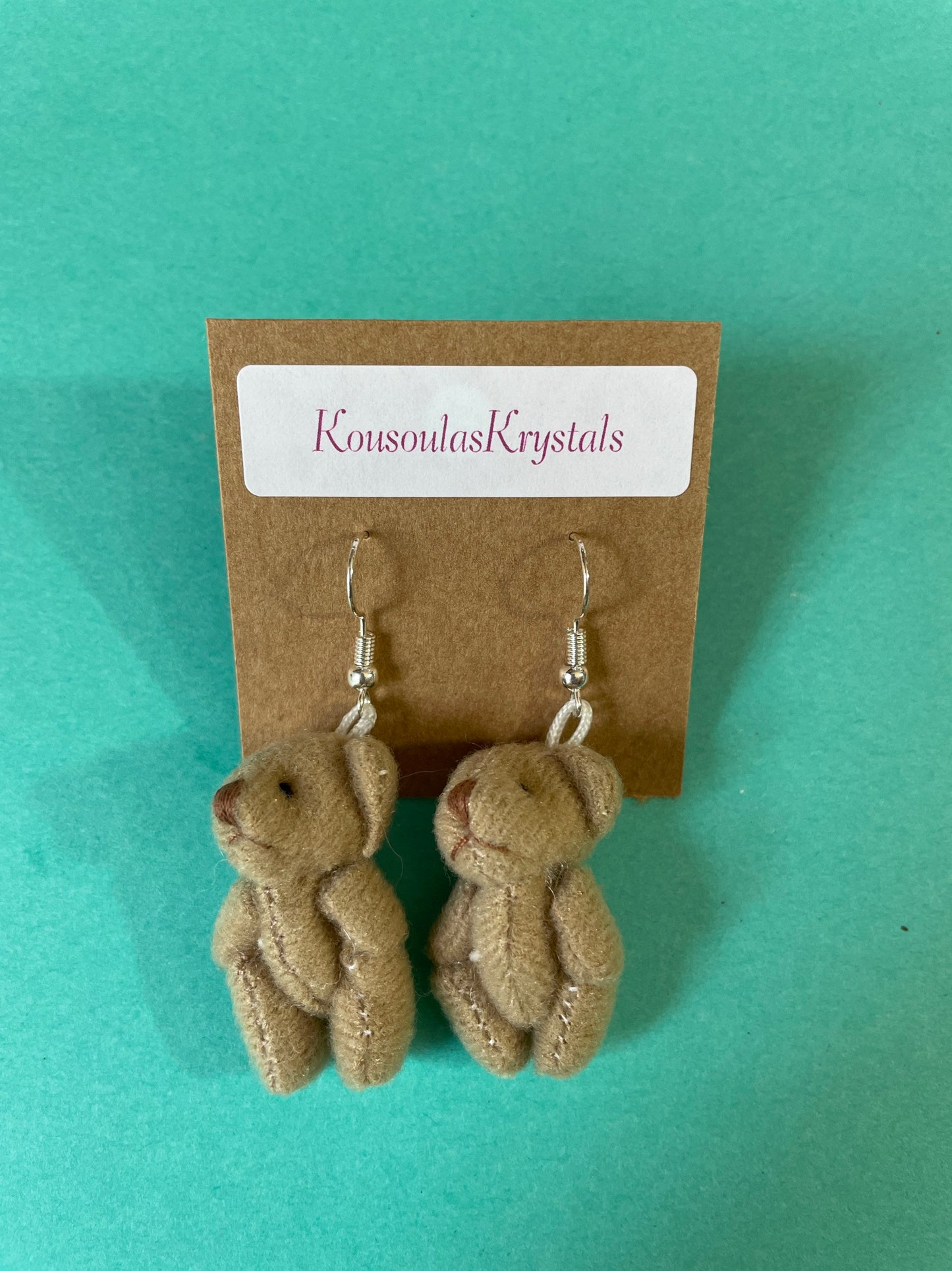 Sweet Teddy Bear earrings dangle earrings blue, brown, lavender, tan and pink earrings