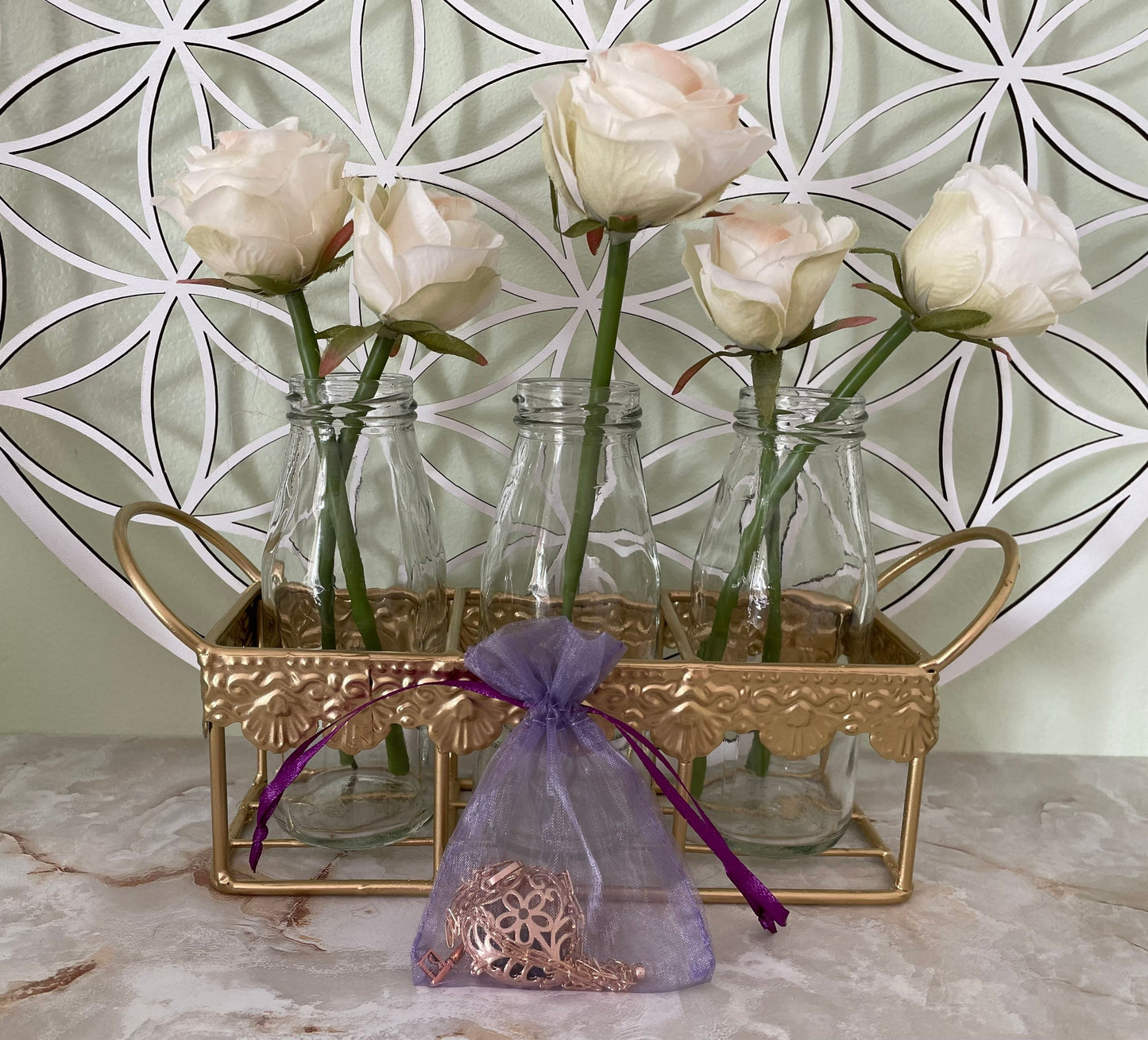 Gold locket filled with crystals on 16+” gold chain