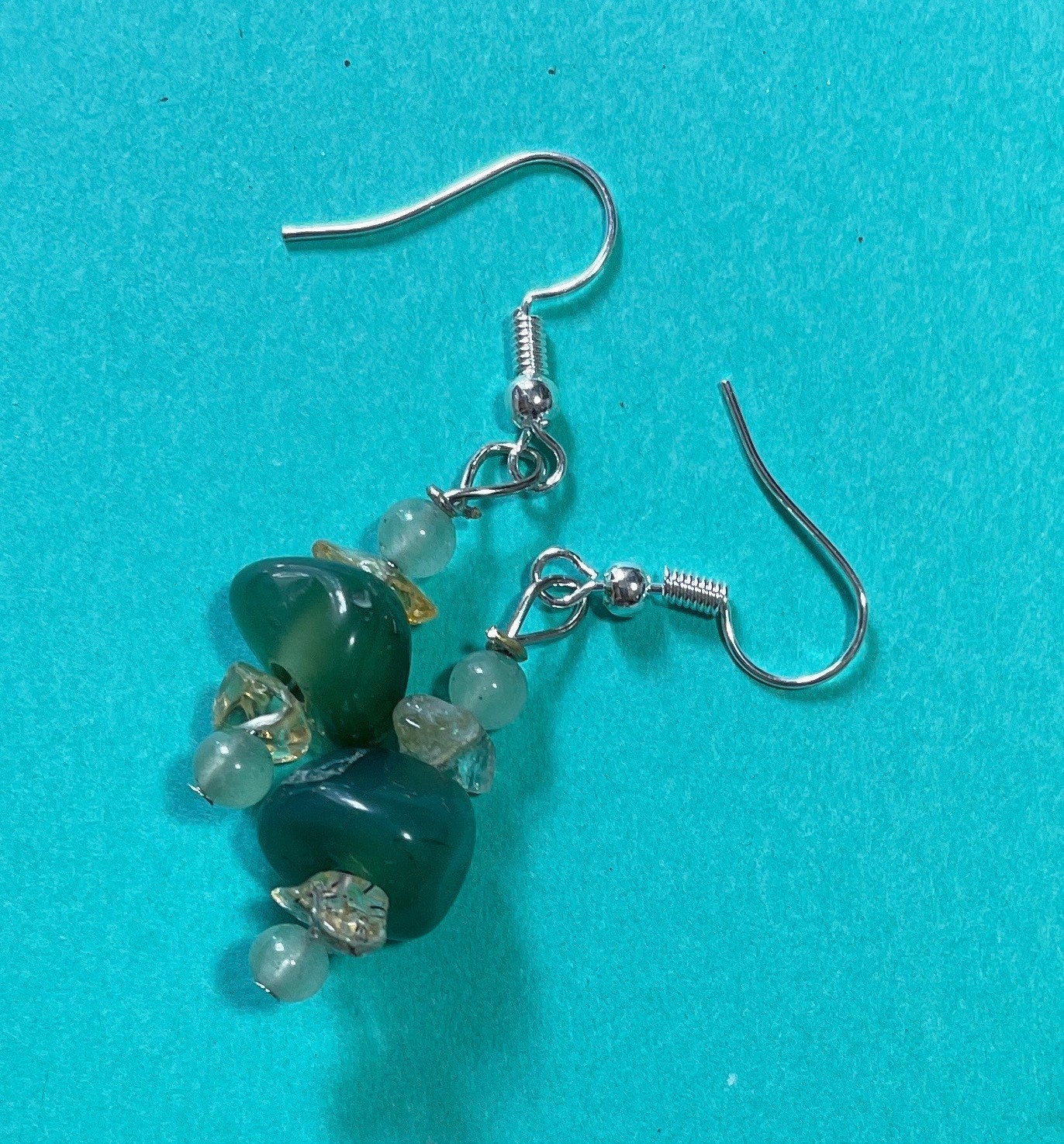 Beautiful Citrine and Green Agate Dangle Earrings