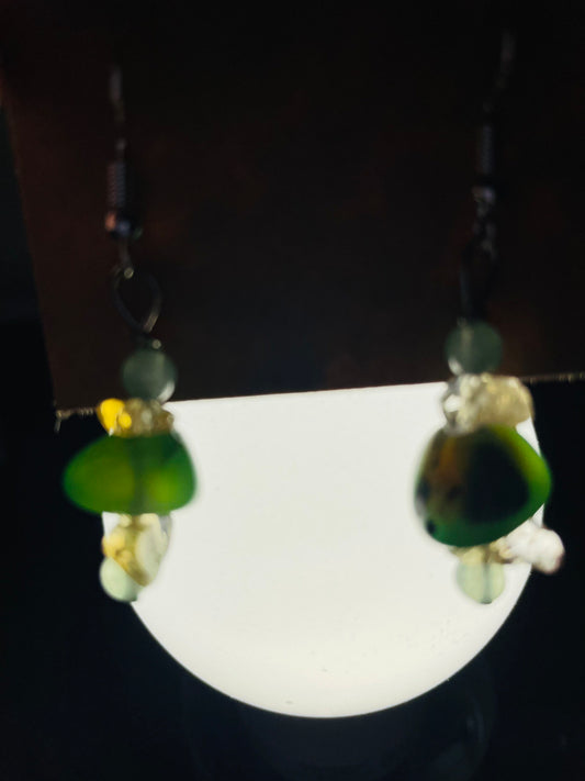 Beautiful Citrine and Green Agate Dangle Earrings