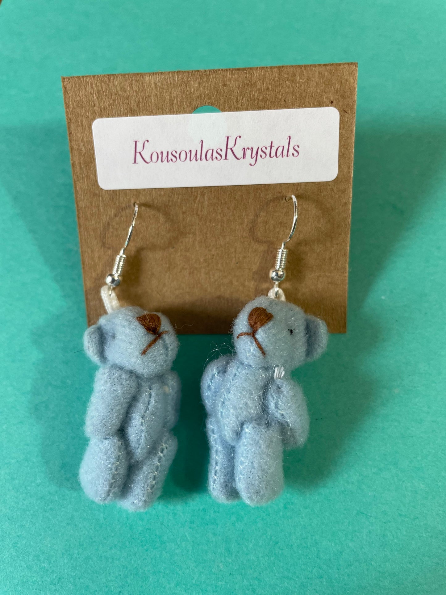 Sweet Teddy Bear earrings dangle earrings 5 colors blue, cream, lavender, tan, and pink earrings