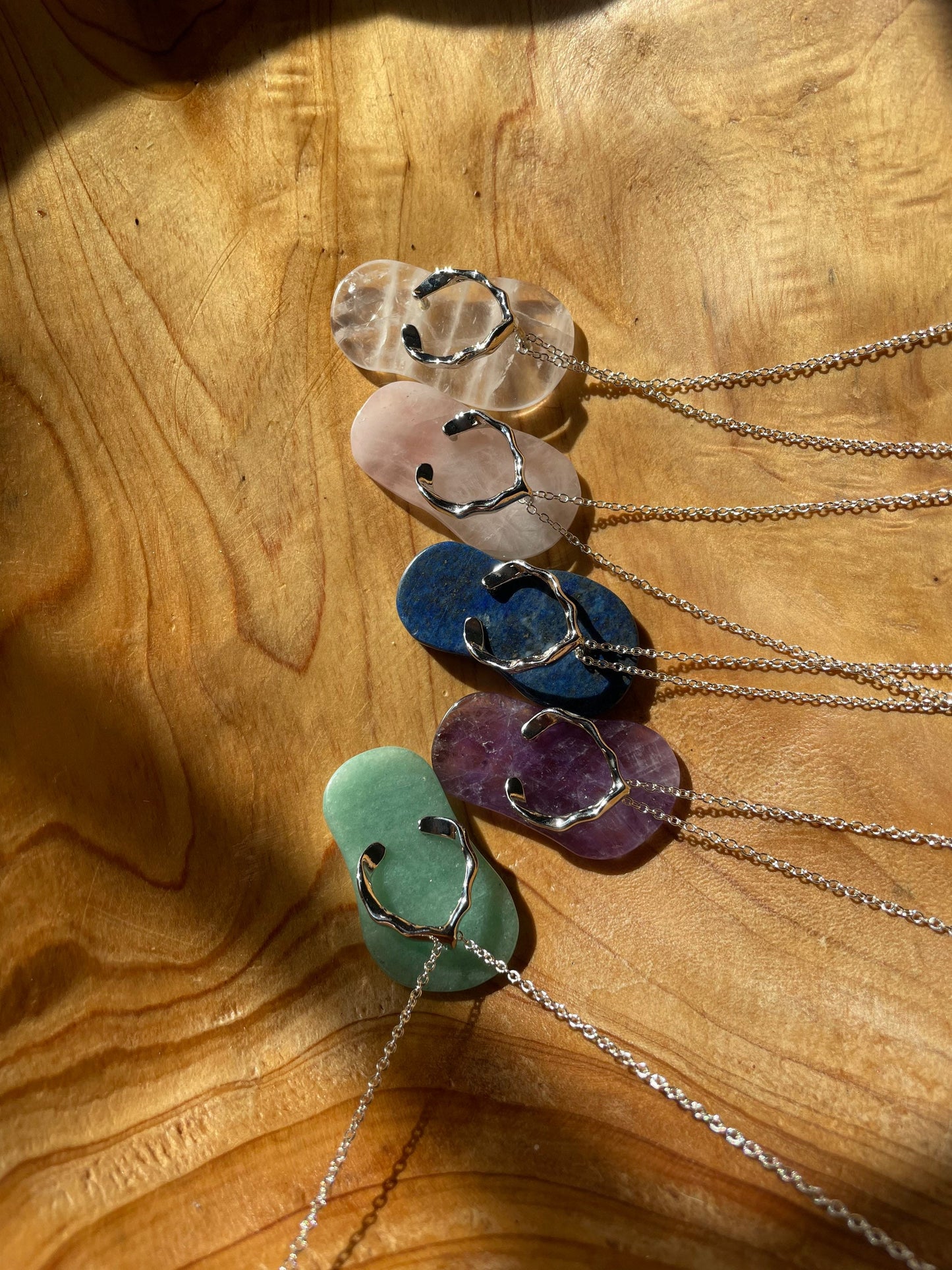 Cute assorted crystal flip flops necklaces on silver plated 16 inch chain