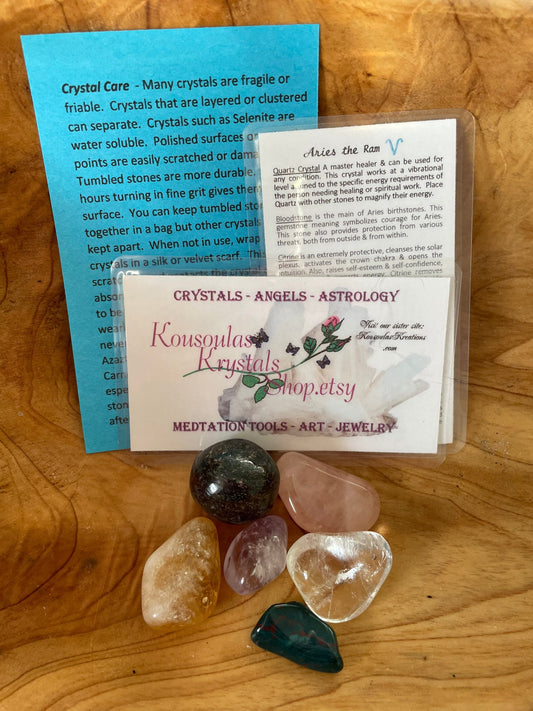 Aries crystal set of 6 crystal stones specifically for the Ram