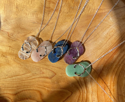 Cute assorted crystal flip flops necklaces on silver plated 16 inch chain