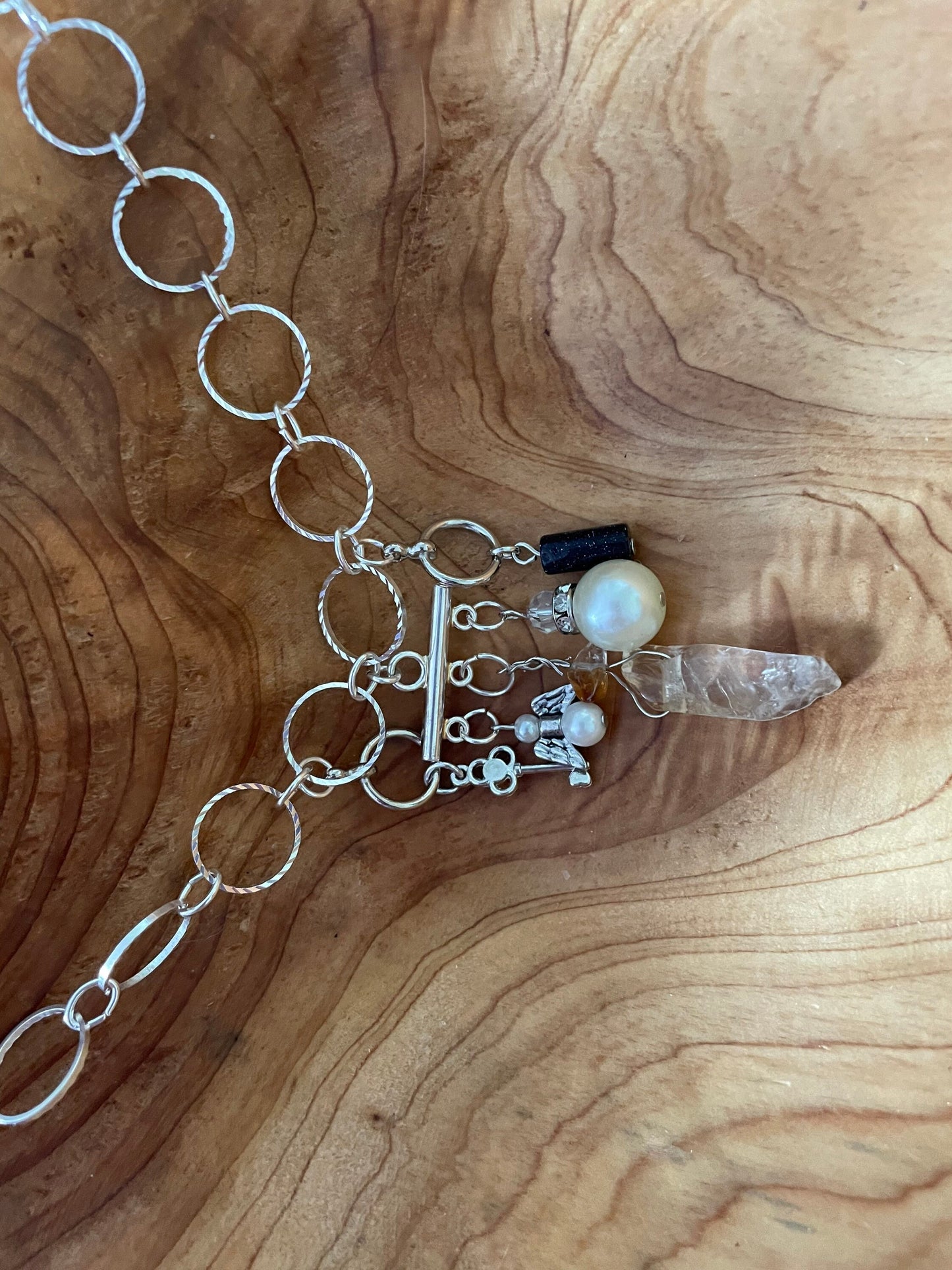 Beautiful nickel free silver necklace with citrine pearls goldstone