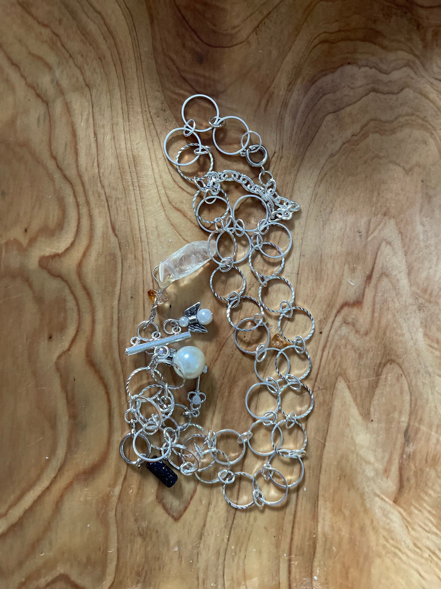 Beautiful nickel free silver necklace with citrine pearls goldstone