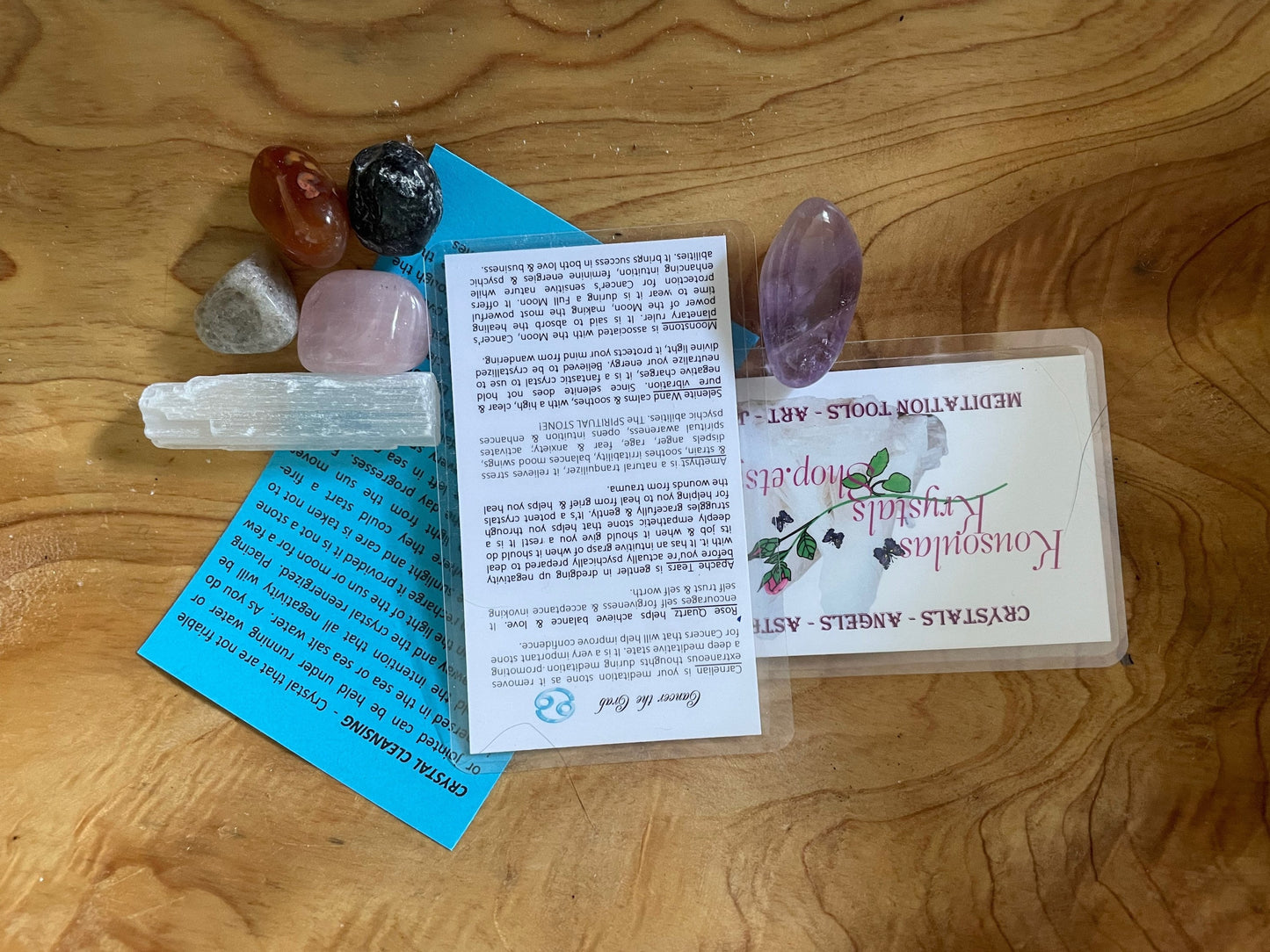 Cancer crystal set 6 crystals designed especially for the Crab, Astrology crystals