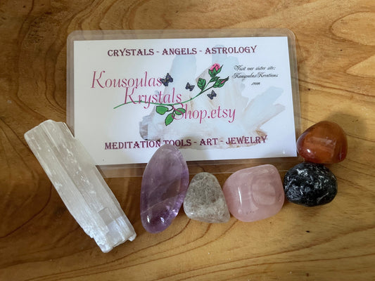 Cancer crystal set 6 crystals designed especially for the Crab, Astrology crystals