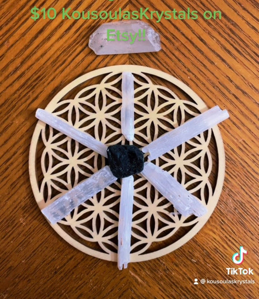 9 piece Protection crystal set with flower of life grid powerful 9 piece Crystal set that removes & transforms Negative energy