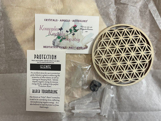 9 piece Protection crystal set with flower of life grid powerful 9 piece Crystal set that removes & transforms Negative energy