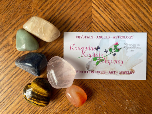 Weight loss crystal set includes 6 large tumbled crystal including a beautiful Tiger's Eye heart.