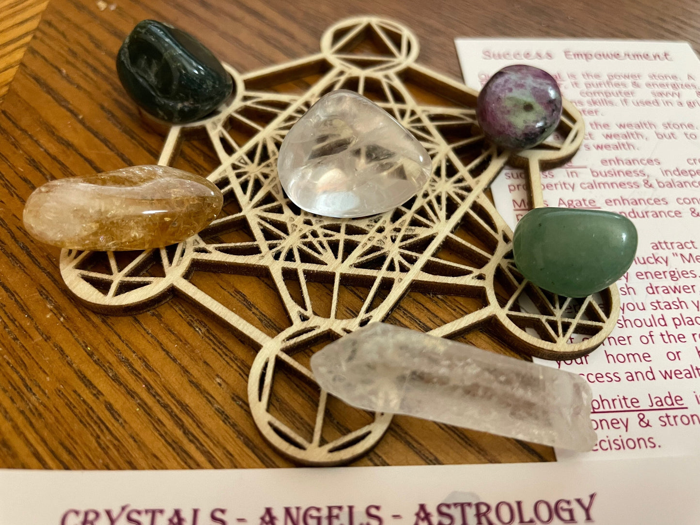 7 piece Success Empowerment crystal set with Metatrons Cube Grid