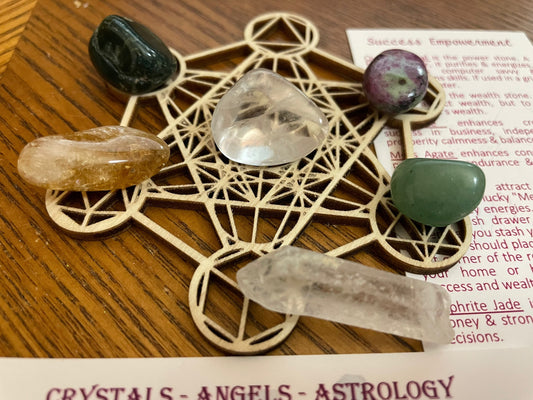 7 piece Success Empowerment crystal set with Metatrons Cube Grid