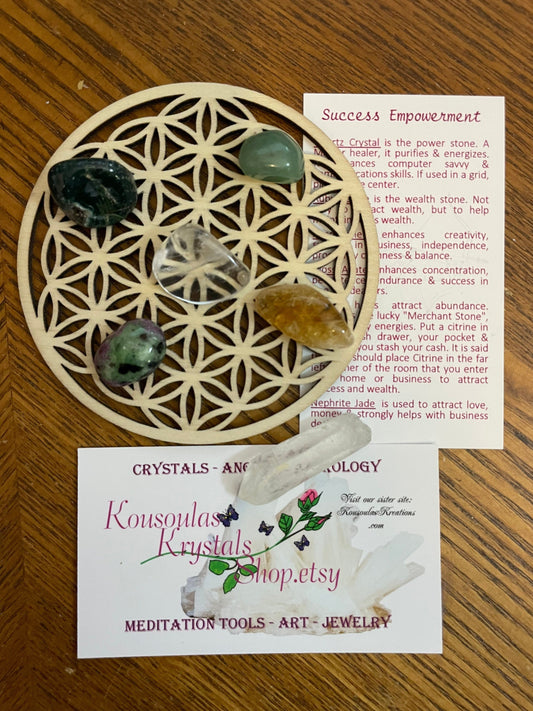 7 piece Success Empowerment crystal set with Flower of Life