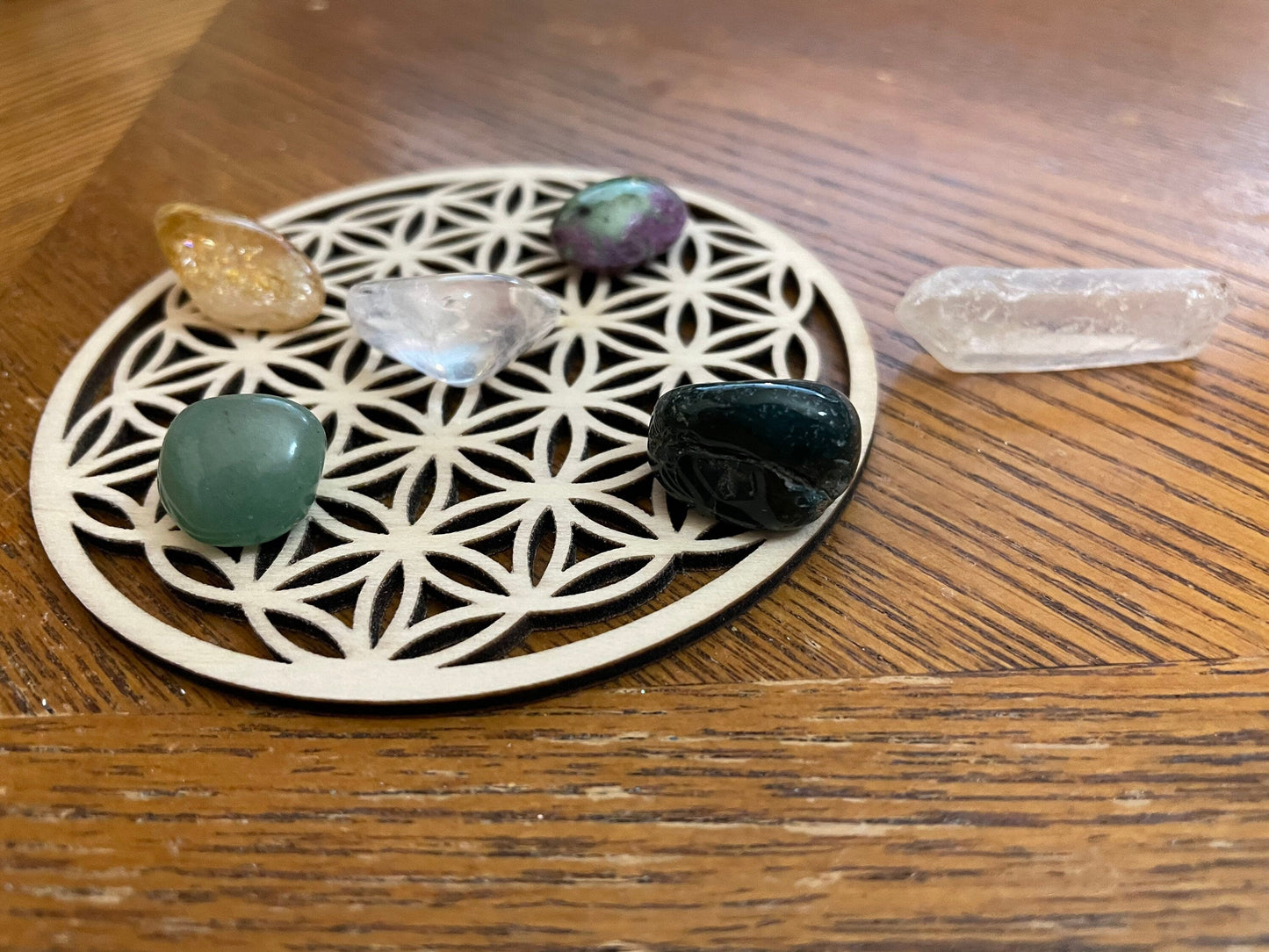 7 piece Success Empowerment crystal set with Flower of Life