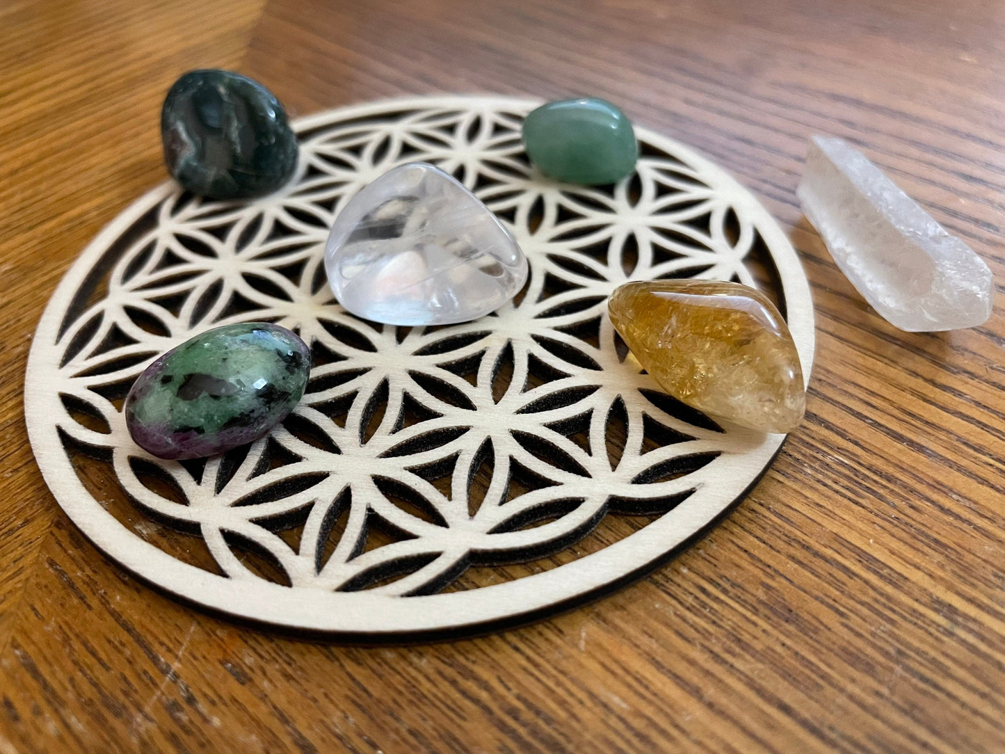 7 piece Success Empowerment crystal set with Flower of Life