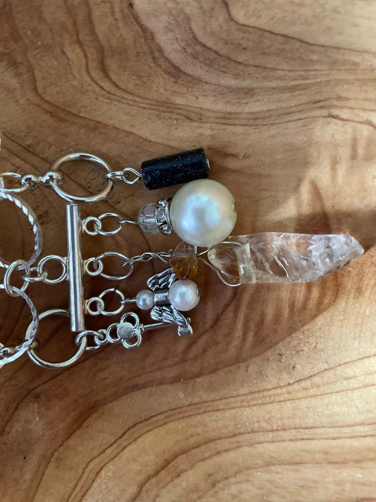 Beautiful nickel free silver necklace with citrine pearls goldstone