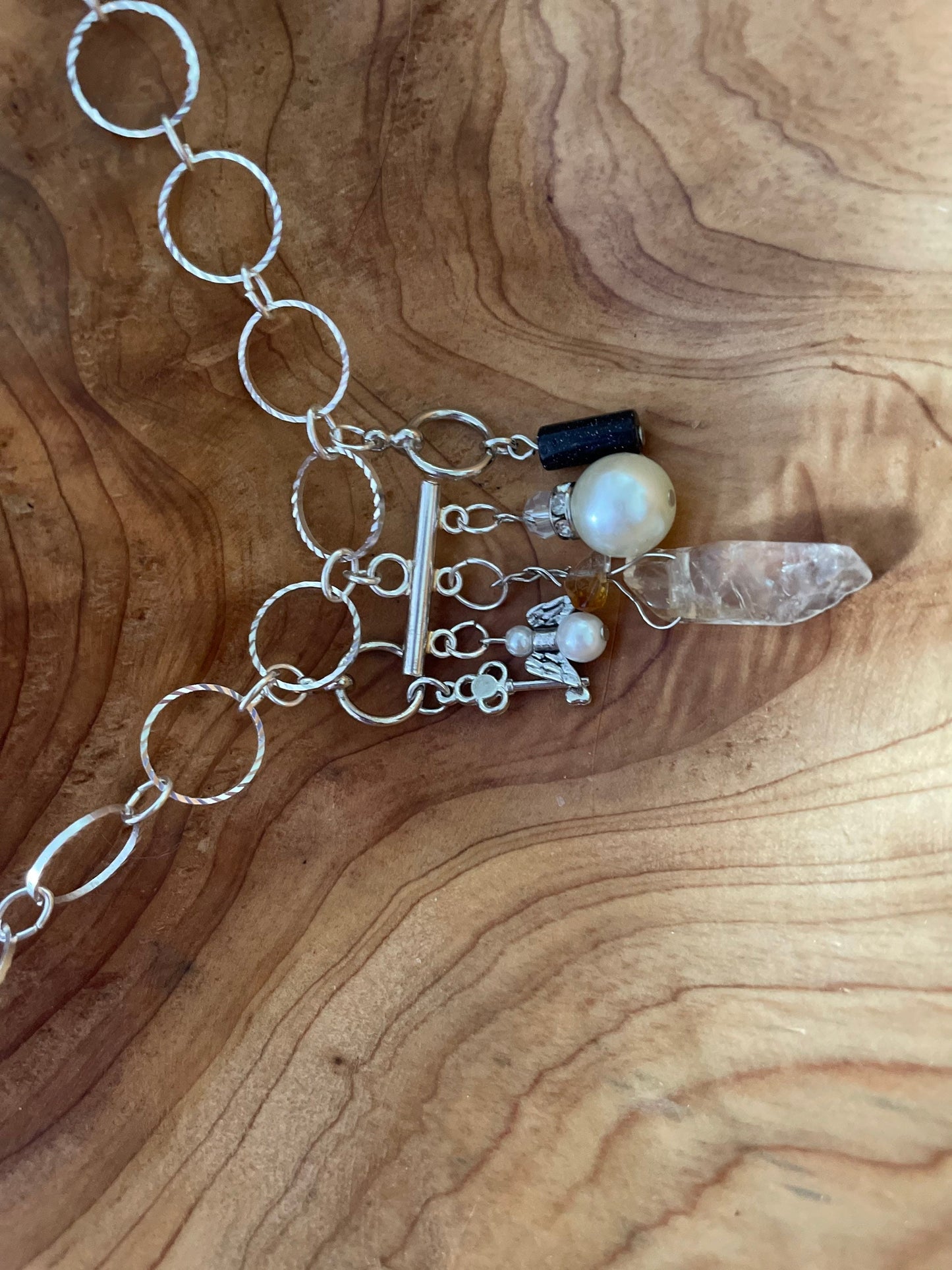 Beautiful nickel free silver necklace with citrine pearls goldstone