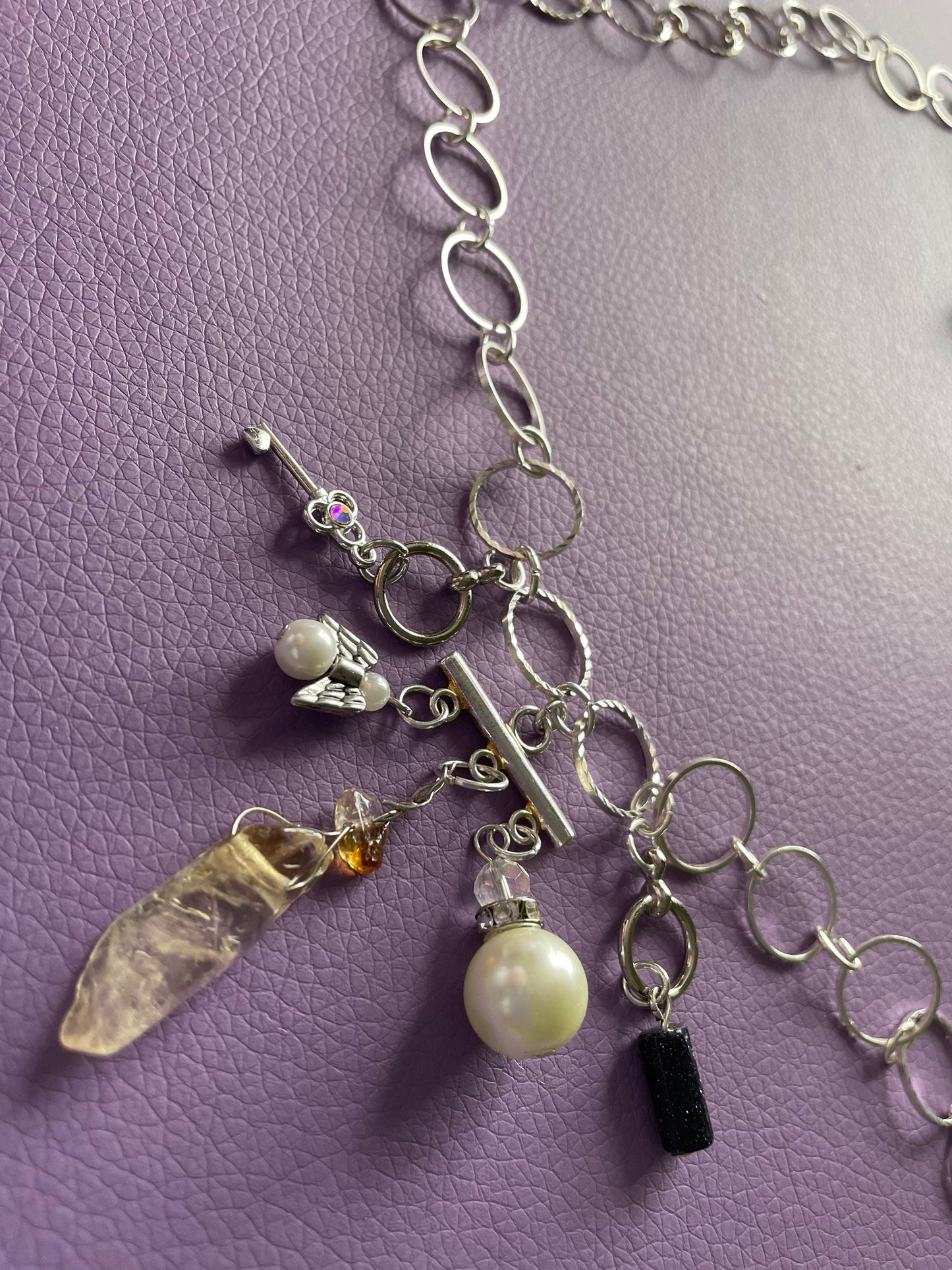 Beautiful nickel free silver necklace with citrine pearls goldstone