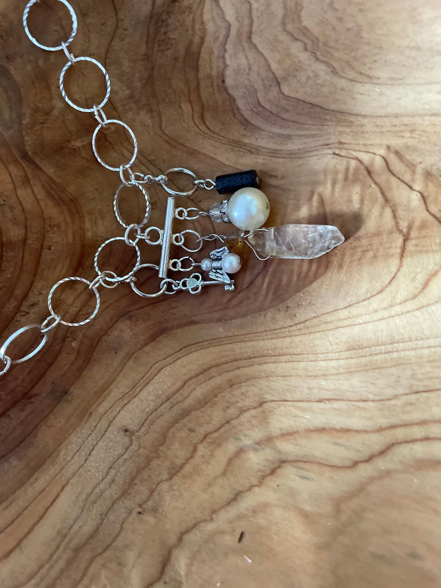 Beautiful nickel free silver necklace with citrine pearls goldstone