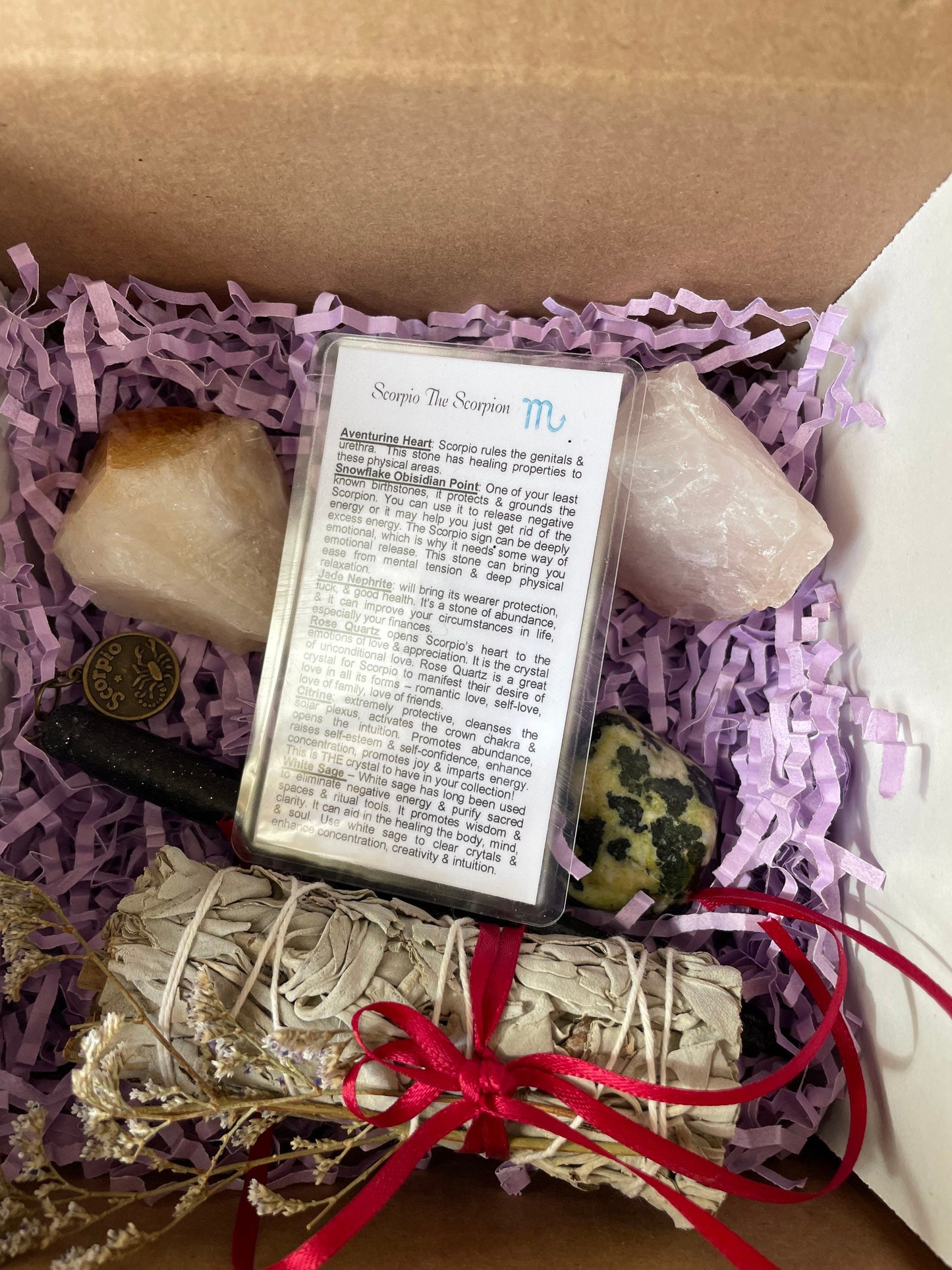 Deluxe Scorpio crystal 7 piece gift set Scorpio the Scorpion crystals set birthday gift zodiac set Scorpio birthday ideas