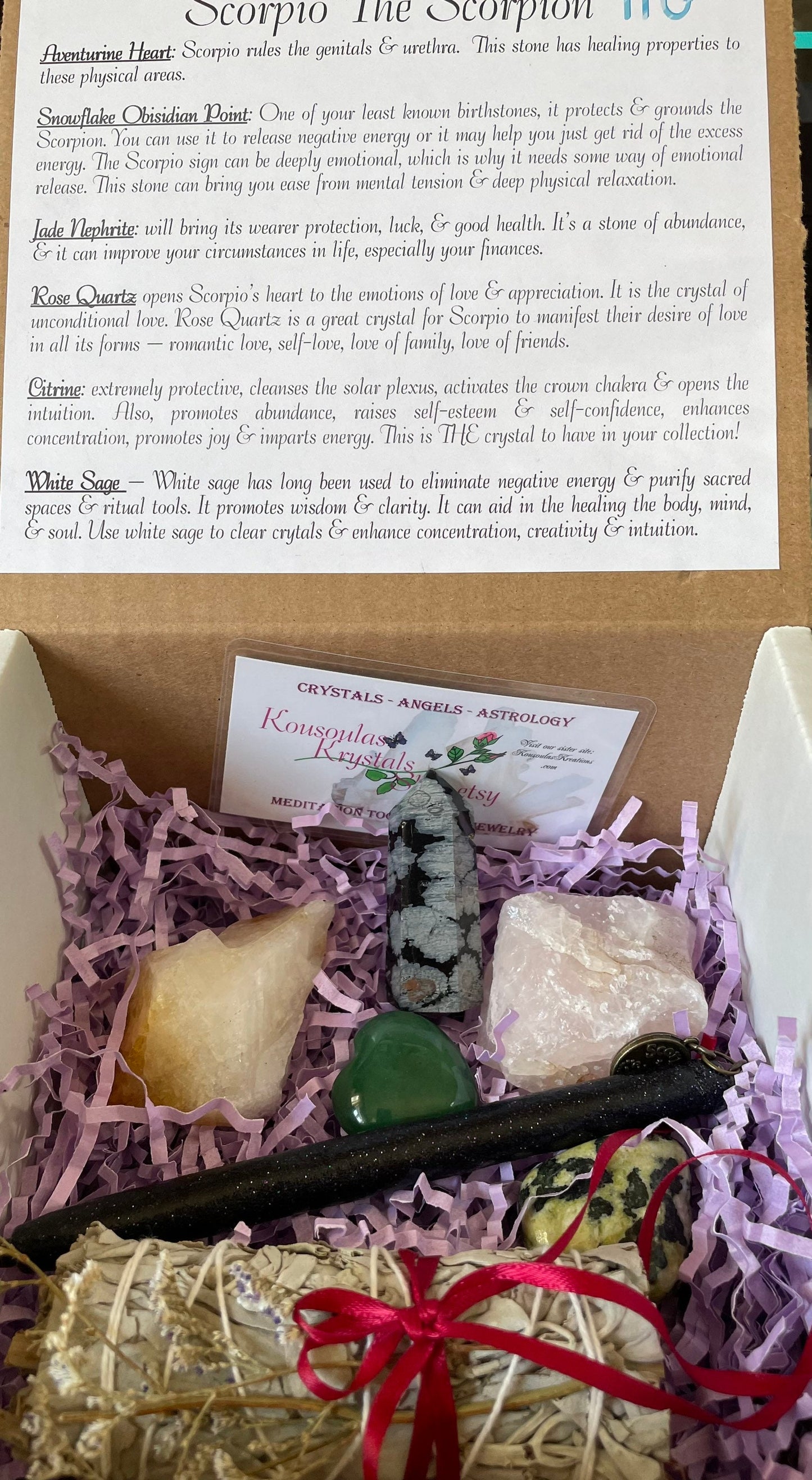 Deluxe Scorpio crystal 7 piece gift set Scorpio the Scorpion crystals set birthday gift zodiac set Scorpio birthday ideas