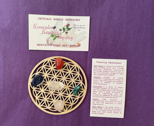 Let’s just admit it, the struggle is real!  This unique Parenting large stones crystal set & grid will assist with parenting and pregnancy!