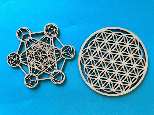 Wooden Metatrons cube grid and flower of life grid Crystal grids