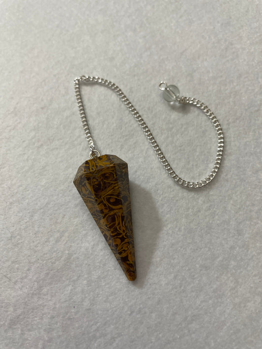 This Mariam Jasper Pendulum is  1.75” and with the chain is 8.5”.