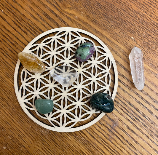 7 piece Success Empowerment crystal set with Metatrons Cube Grid