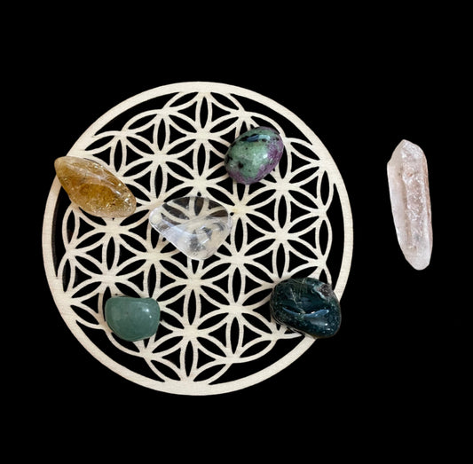 7 piece Success Empowerment crystal set with Flower of Life