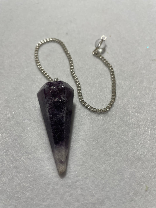 This beautiful Amethyst Pendulum is  1.50” and with chain is 8.5”