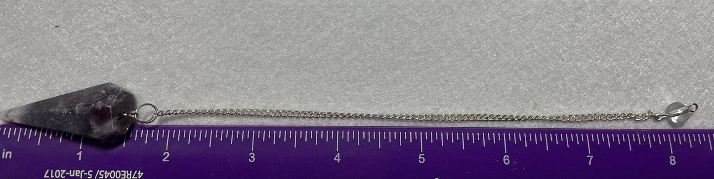 This beautiful Amethyst Pendulum is 1.50” and with chain is 8.5”