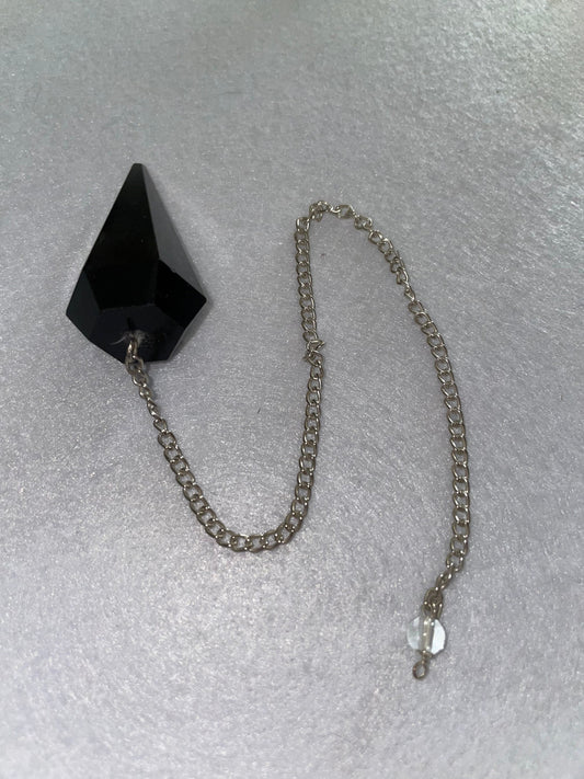 Beautiful Black Obsidian Pendulum is  1.75” and with chain is 9”.25”
