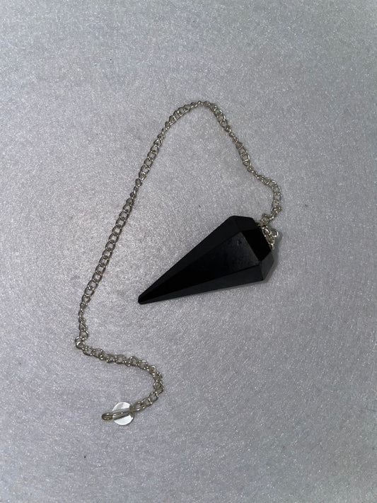 Awesome Black Obsidian Pendulum is  1.5” and with chain is 9”.25”