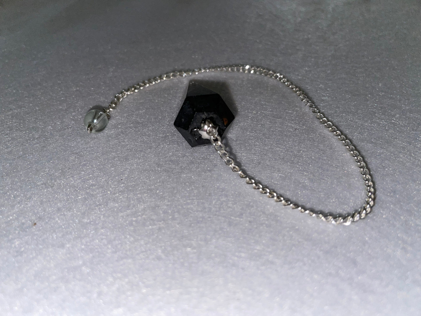 Pretty Black Obsidian Pendulum is 1.5” and with chain is 9”