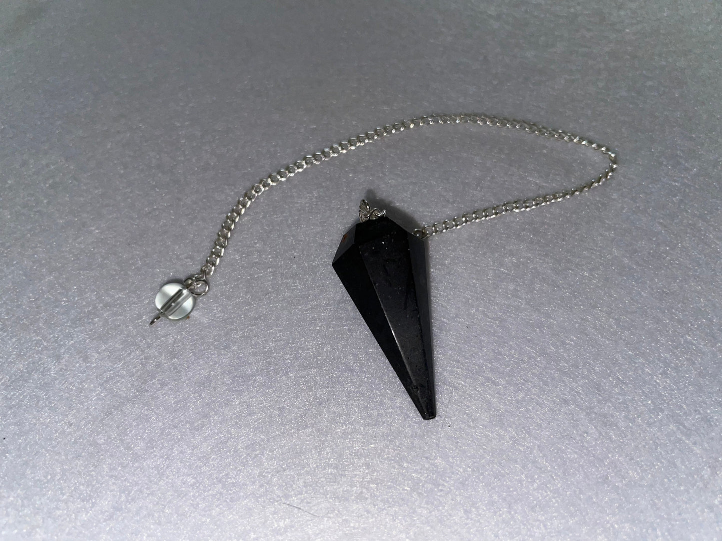 Pretty Black Obsidian Pendulum is 1.5” and with chain is 9”