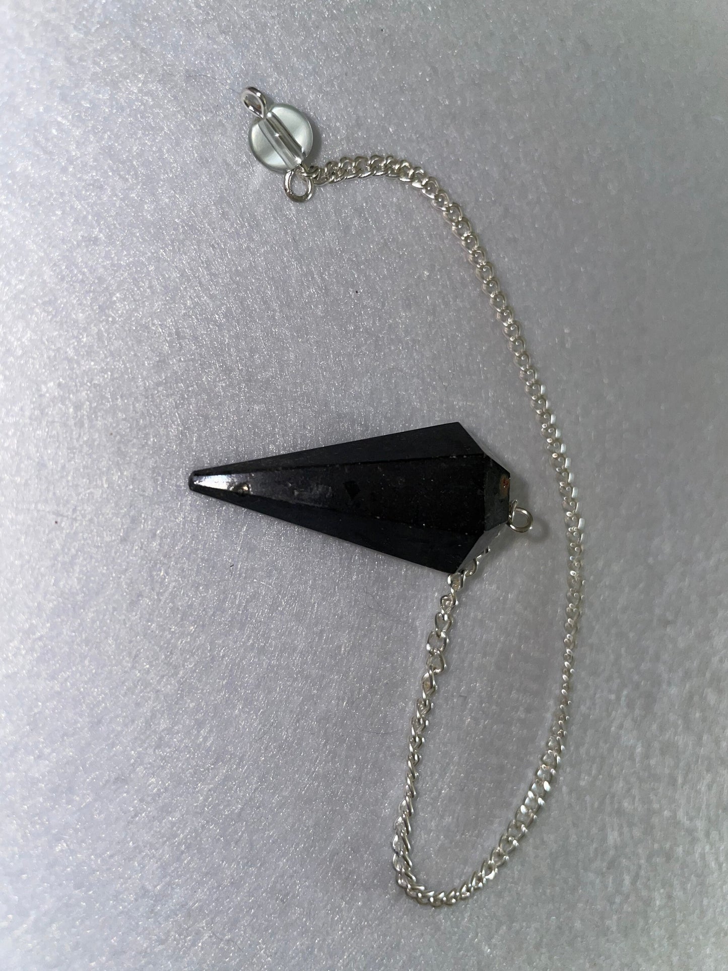 Pretty Black Obsidian Pendulum is 1.5” and with chain is 9”