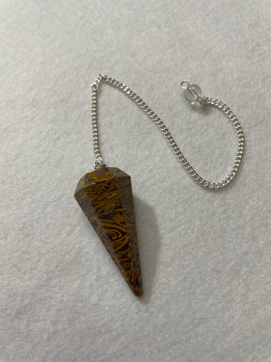 This Mariam Jasper Pendulum is  1.75” and with the chain is 8.5”.
