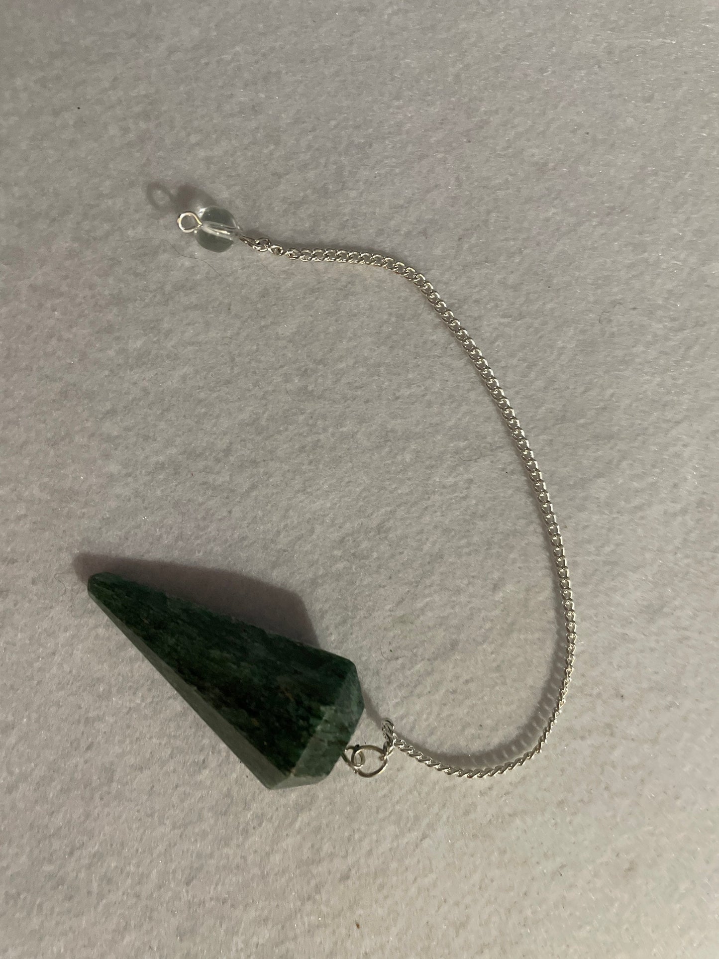 Pretty Jade Pendulum is 1.75” and with chain is 8.5”