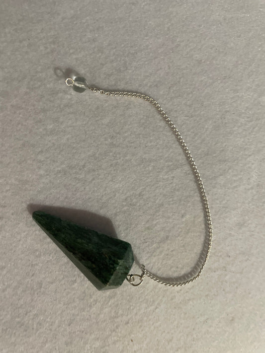 Pretty Jade Pendulum is 1.75” and with chain is 8.5”