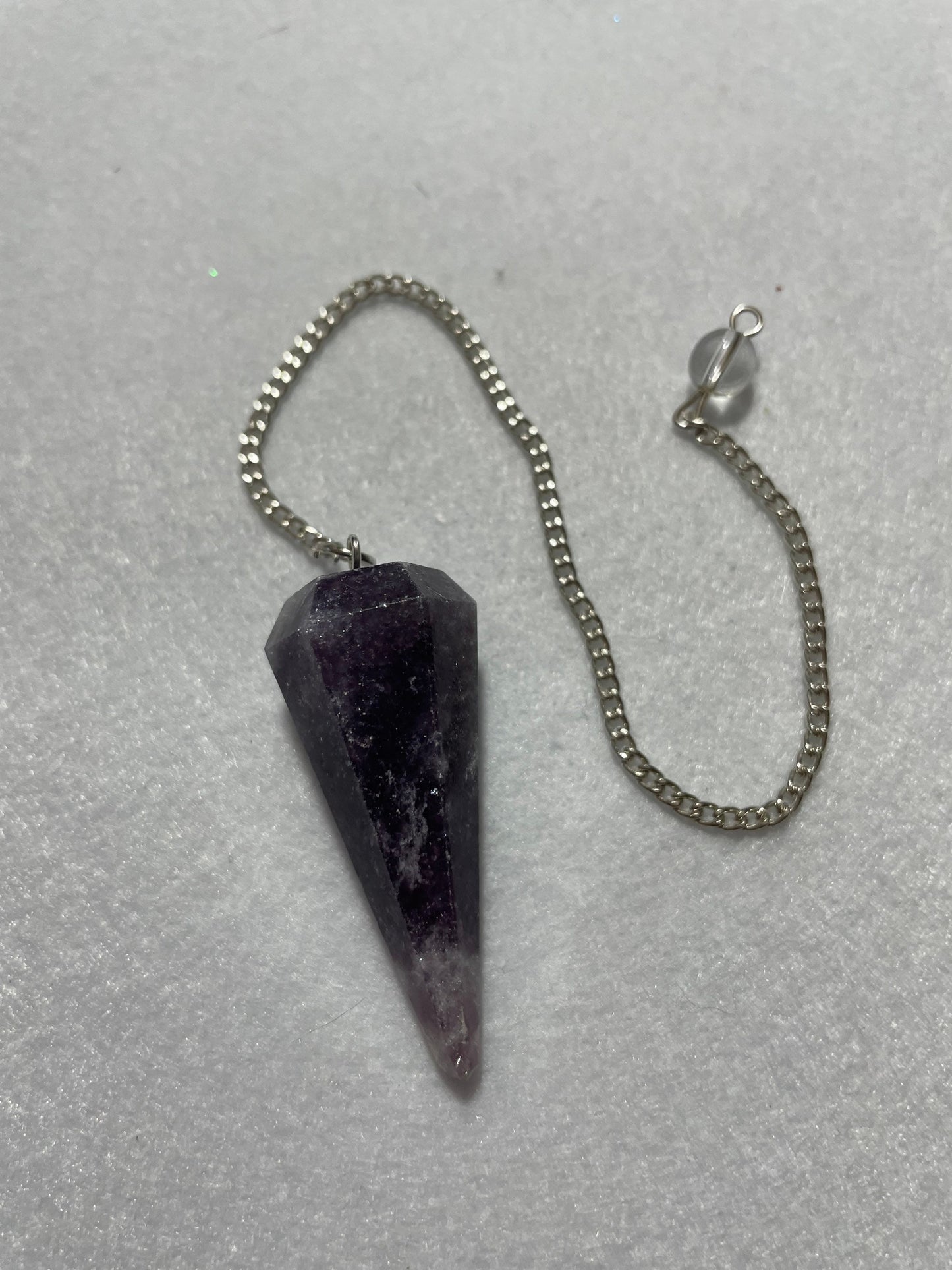This beautiful Amethyst Pendulum is 1.50” and with chain is 8.5”