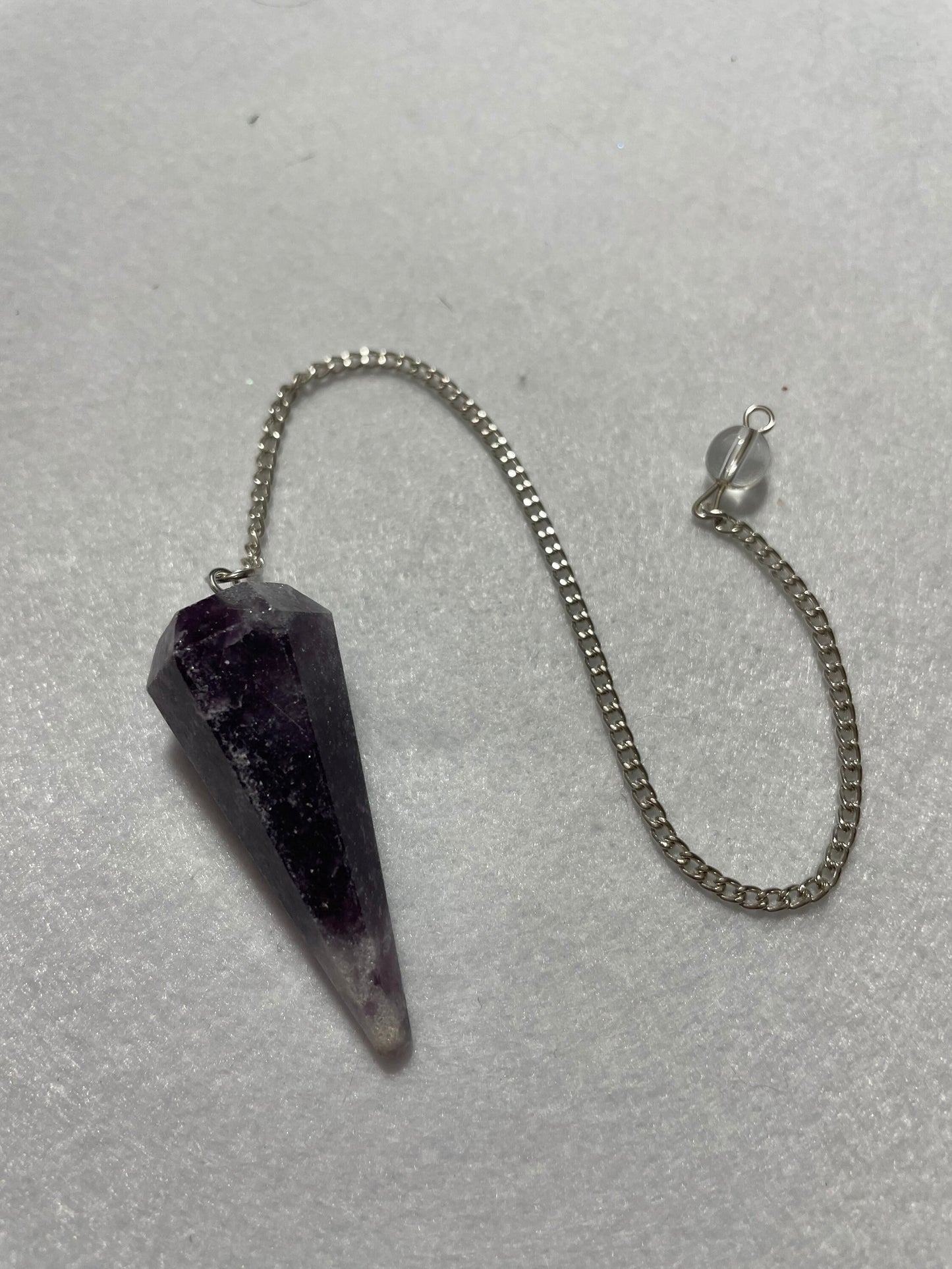 This beautiful Amethyst Pendulum is 1.50” and with chain is 8.5”