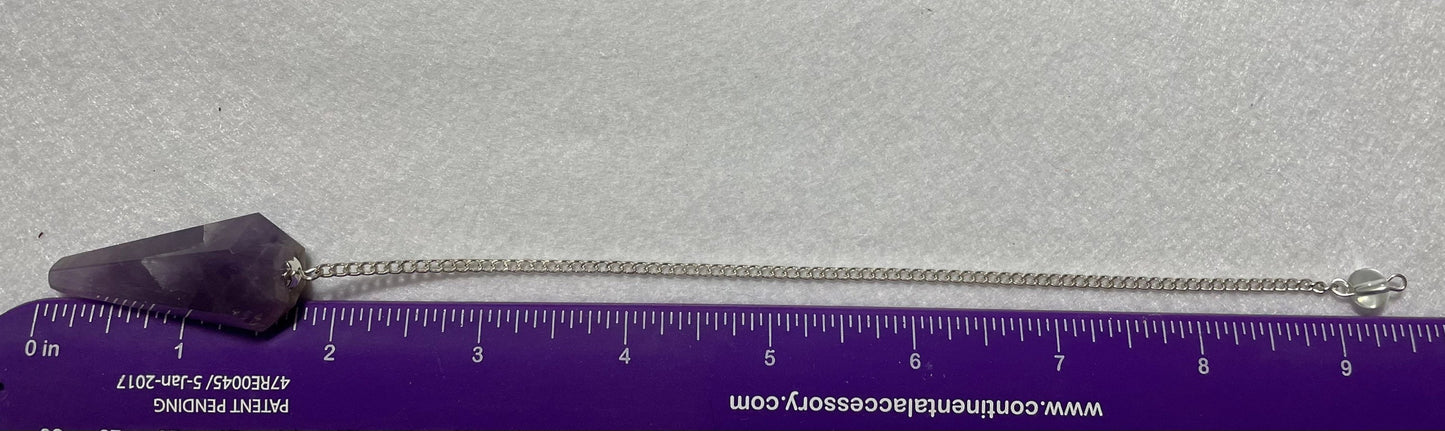 Perfect Amethyst Pendulum is 1.75” and with chain is 9.5”