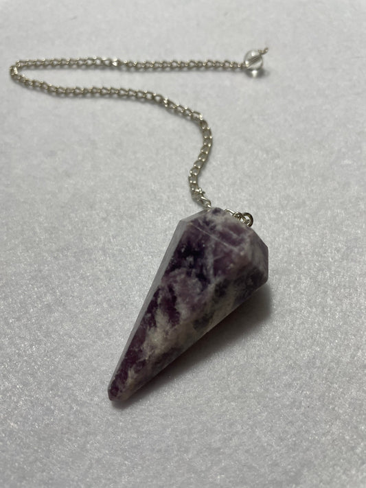 Awesome Lepidolite Pendulum is  1.75” and with chain is 9”
