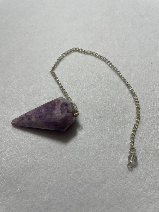 Healing Lepidolite Pendulum is 1.75” and with chain is 9”