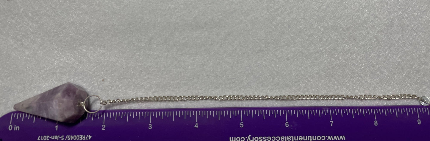 Gorgeous Lepidolite Pendulum is 1.75” and with chain is 9.25”