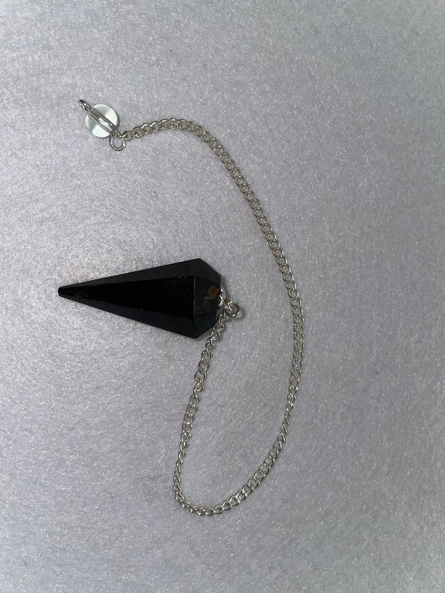 Pretty Black Obsidian Pendulum is 1.5” and with chain is 9”